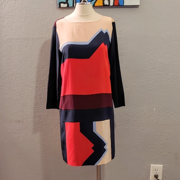 Tibi Silk Colorblock Shift Dress - Picture 2 of 5